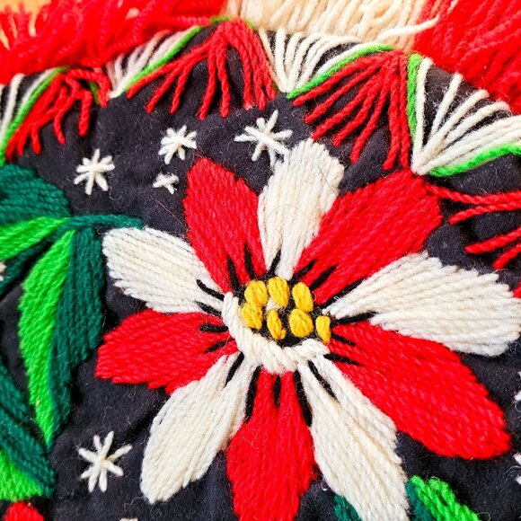 Handcrafted Madeira Portugal Floral Embroidered Crewel Wool Tote Handbag Purse - Picture 4 of 15